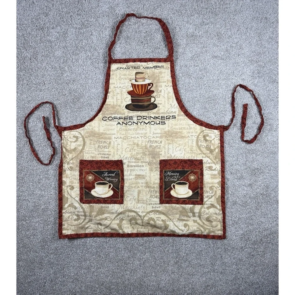 Vintage Coffee Drinkers Anonymous Novelty Apron Two Pockets Brown Tan Kitchen